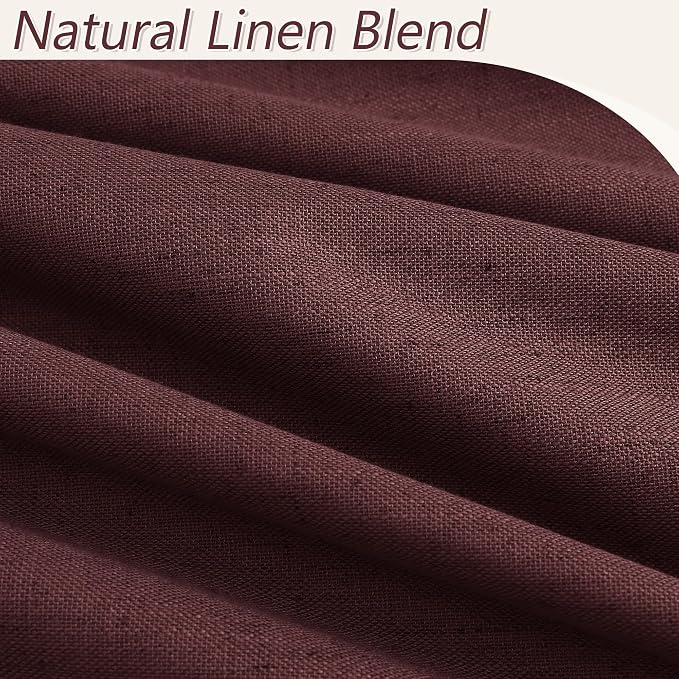 Guken Reddish Brown 100% Blackout Linen Curtains 120 Inch Length 2 Panels Set - Image 3