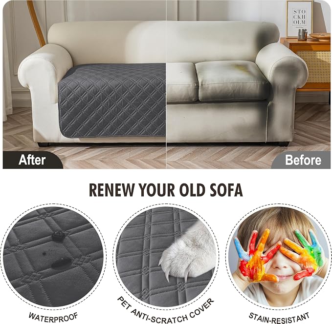 Genina Waterproof Couch Cover, Washable Anti-Slip 86.6 inch Sofa Covers - Image 4