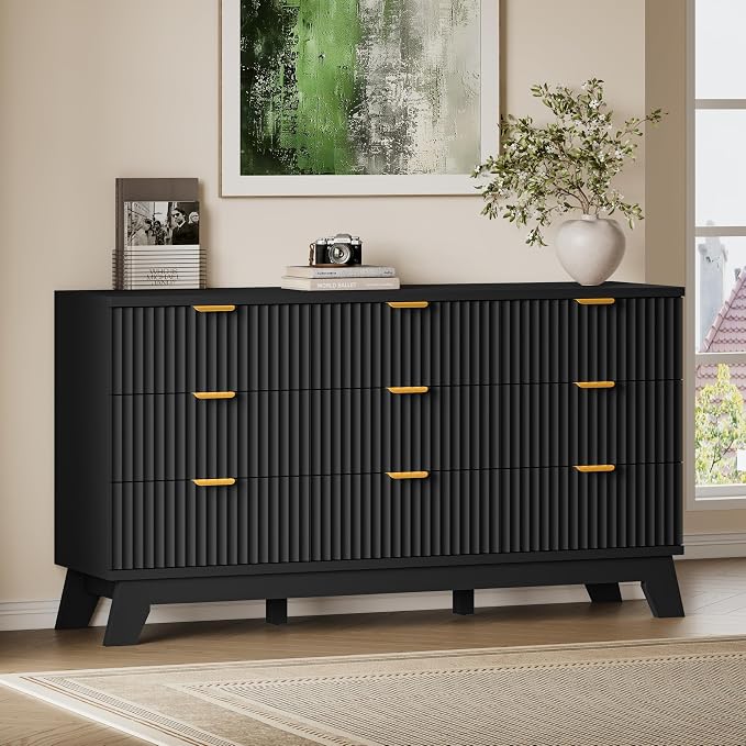 BORNOON Fluted 9 Drawer Dresser, 57.1" Wide Modern Boho Chest of Drawers by BORNOON