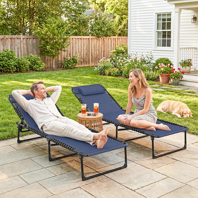 Outsunny Folding Chaise Lounge Chair Set of 2, Patio Sun Tanning Chair - Image 8