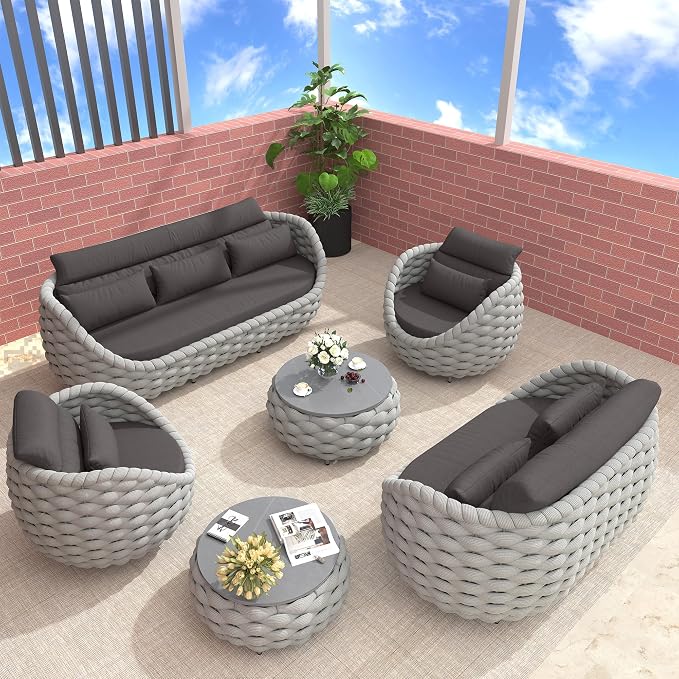 TWT Outdoor Patio Furniture Set 6 Pieces Aluminum Sectional Sofa, Metal Patio by TWT