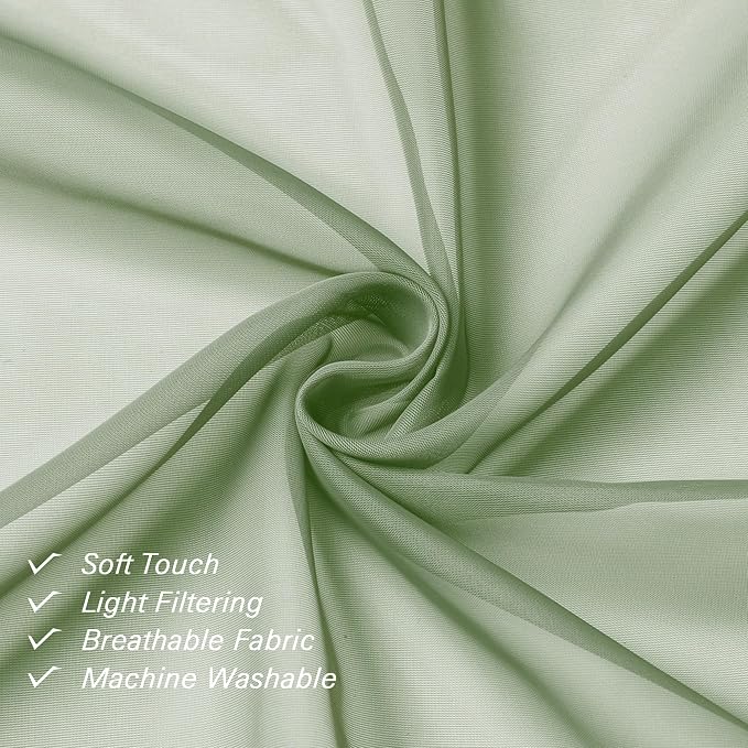 Lecloud Sage Green Sheer Curtains 18 Inch Length 2 Pcs, Cafe Kitchen Curtains - Image 3