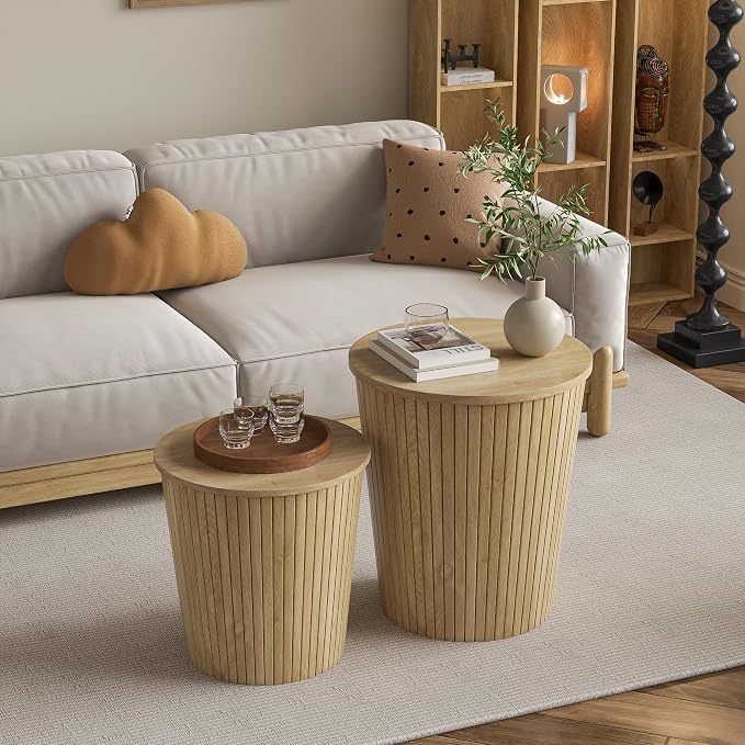 Nesting Coffee Table Set of 2, Round End Table - Image 3