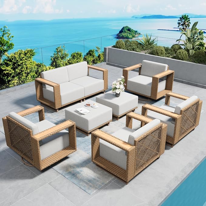 SUNSHINE VALLEY 7 Pieces Patio Furniture Set, Outdoor Wicker Conversation Set by SUNSHINEVALLEY