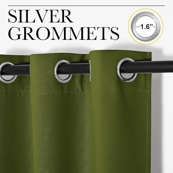 NICETOWN Olive Green Blackout Curtains 96 inches Length - Image 2