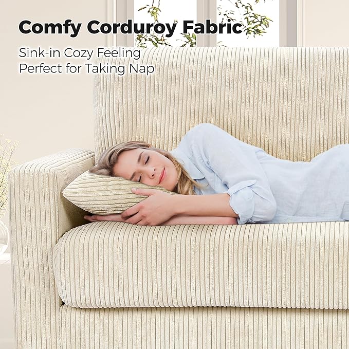 70in Corduroy Couch, Kidirect Sofa No Tool Assembly, Comfy Couches - Image 2