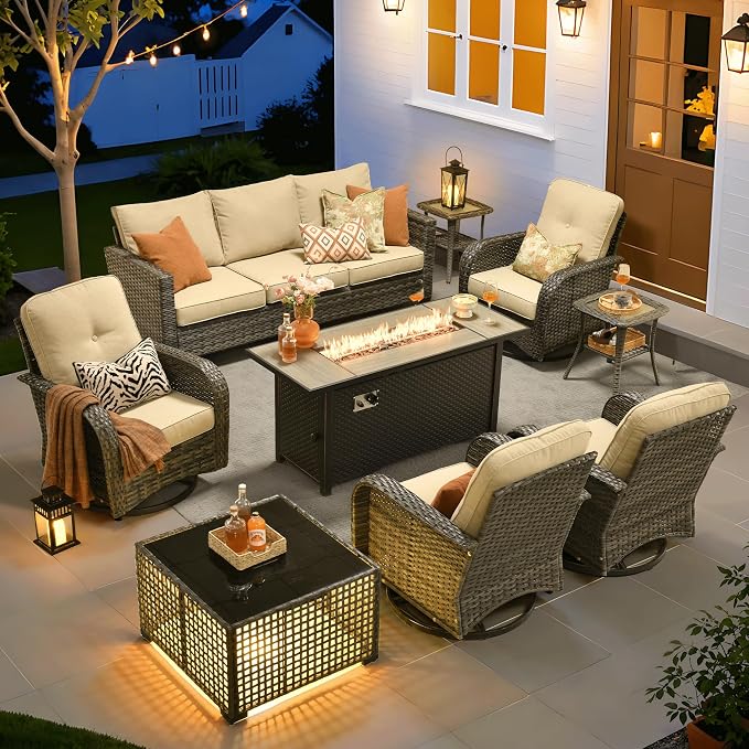 ovios 9 Pieces Patio Furniture Set, Outdoor Wicker Sofa Couch by OVIOS