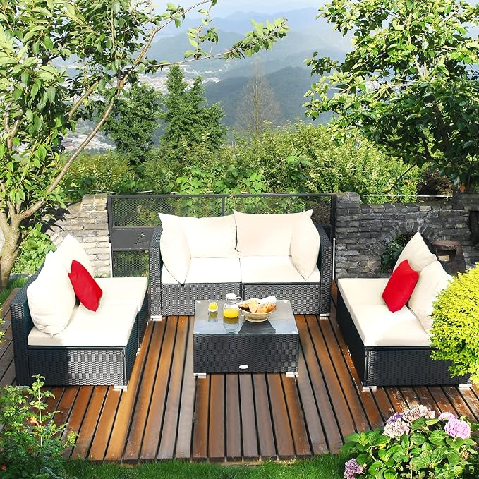 Tangkula 7-Piece Patio Furniture Set, Outdoor Sectional Sofa w/Pillows & - Image 3