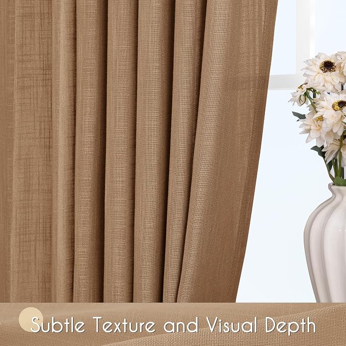 Brown Curtains for Living Room Back Tab Modern Farmhouse Semi Sheer Curtains 96 - Image 3