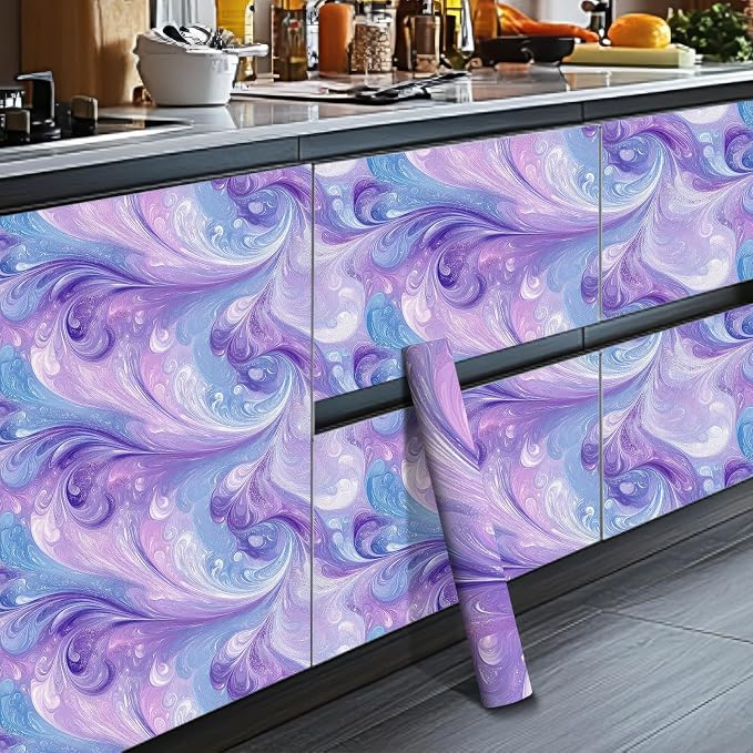 HOMETITUTE Purple Blue Marble Swirl Pattern Wallpaper Peel and Stick Contact - Image 7