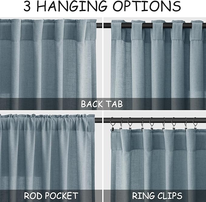 Nanspring Light Blue Linen Curtains 108 Inches Long - Image 2