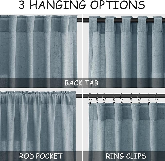 Light Blue Linen Curtains 90 Inch Long 2 Panels Set - Image 2