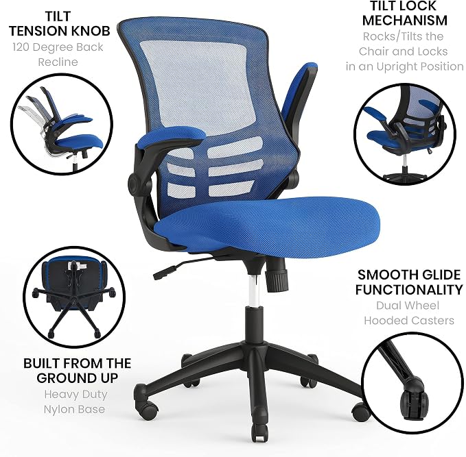Flash Furniture Kelista Mid-Back Blue Mesh Swivel Ergonomic Task Office Chair - Image 5