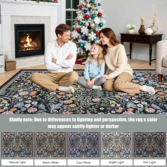 Entryway Rug 2X3 Small Rugs: Floral Washable Door Mat Vintage Soft Low Pile - Image 9