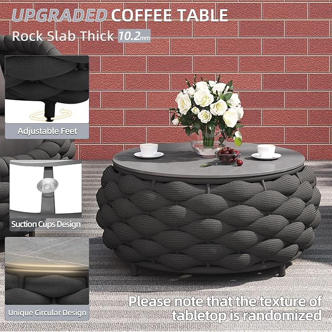 TWT Patio Furniture Set 4 Pieces Aluminum Outdoor Furniture w/27.8in Coffee - Image 8