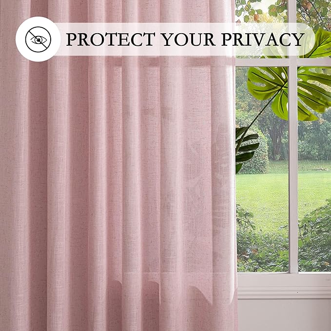 MYSKY HOME Pink Curtains for Girls Bedroom Living Room Semi Sheer Light - Image 6