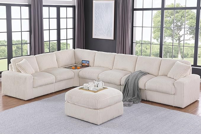 Ball & Cast 146" Oversized Modular Sectional Sofa, Large Corduroy Upholstered by BallCast