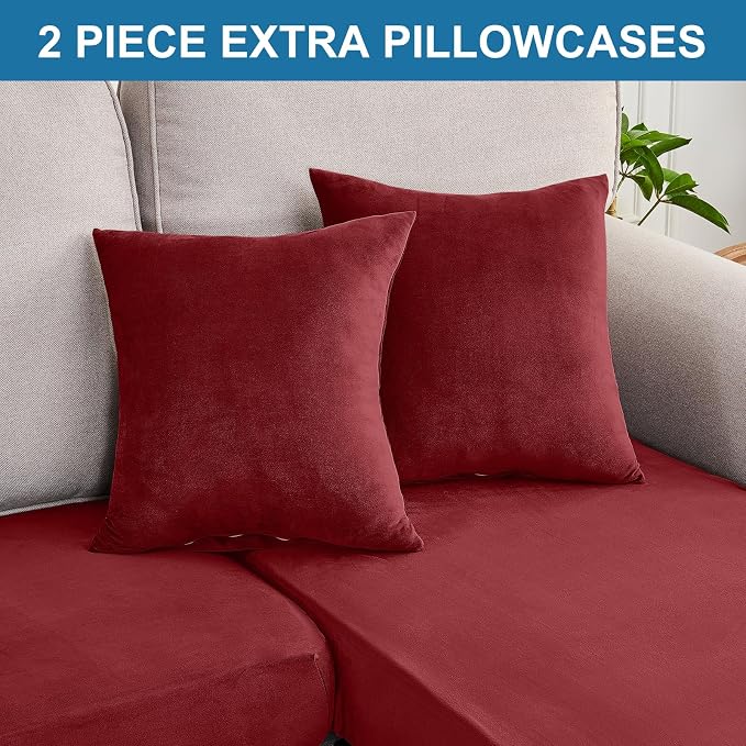 Couch Cover 4-Piece Elastic Velvet Couch Cushion Covers & Chaise Slipcovers - Image 8