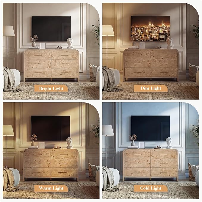 Curved 6-Drawer Dresser for Bedroom, Vanity Desk TV Stand for Living Room - Image 7