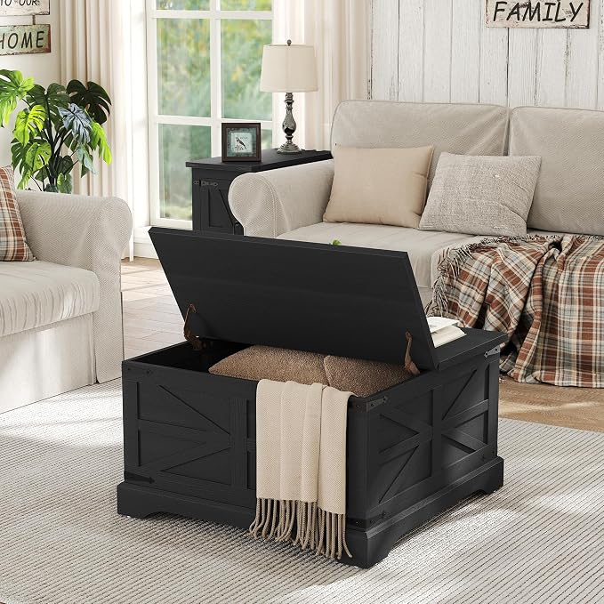 Furnideco Farmhouse Lift Top Coffee Table, Square Wood Center Table - Image 3