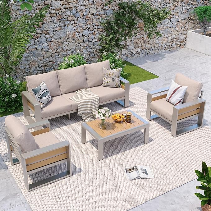 Aoxun Aluminum Patio Furniture Set, 5 Seats Luxury Metal Patio Conversation Sets by Aoxun