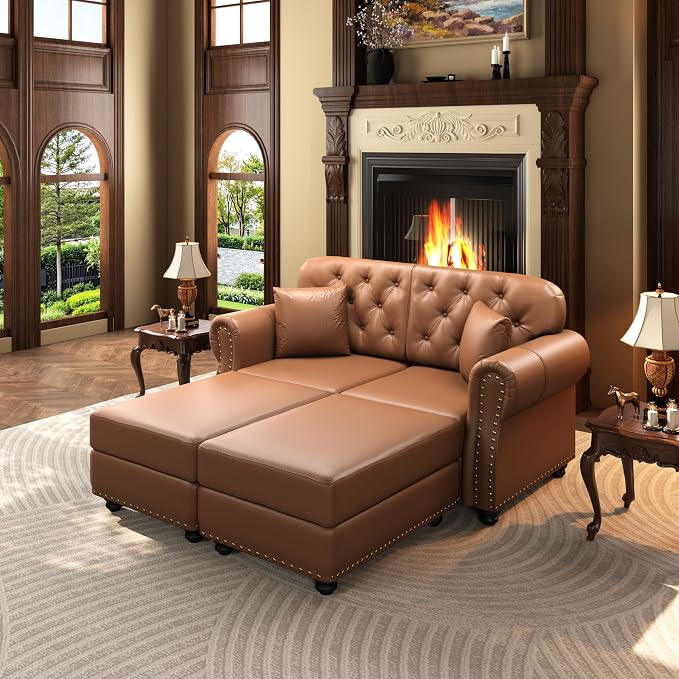 KEIKI 63" Faux Leather Chesterfield Sofa by KEIKI