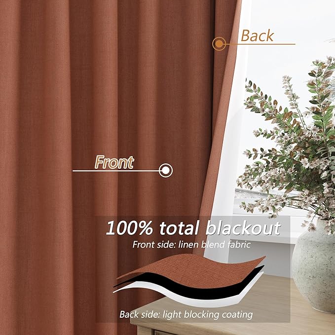 Guken Terracotta 100% Blackout Curtains 108 Inch Length 2 Panels Set Fall - Image 4