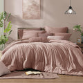 Monbix King Size Comforter Set, 7 Pieces Dusty Pink Cationic Dyeing Bed in a by Monbix