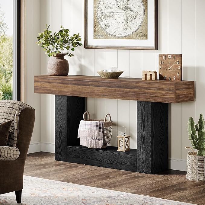 Tribesigns 63" Console Table, Farmhouse 2-Tier Entryway Table - Image 3