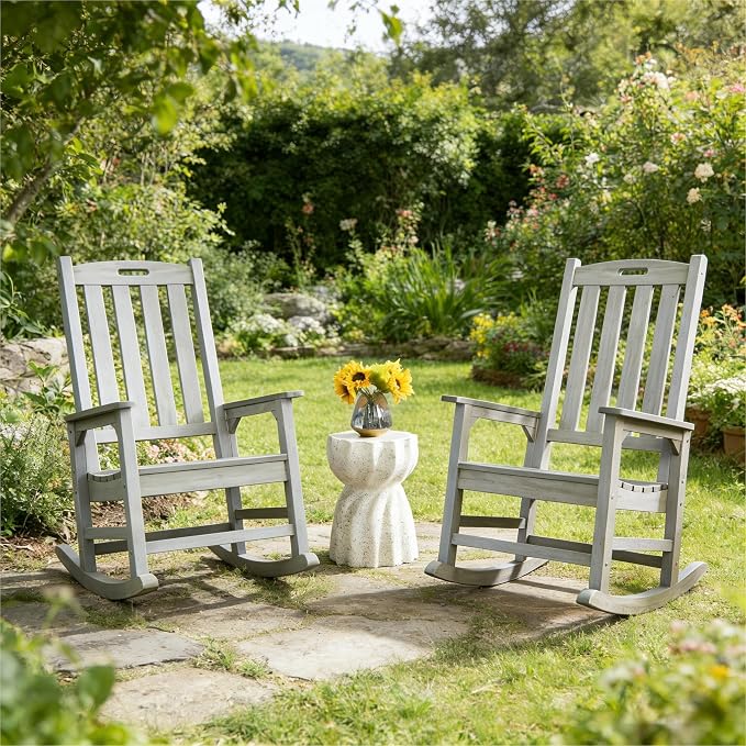 Psilvam Outdoor Rocking Chair Set of 2, Poly Lumber Oversized Rocking Chair - Image 2
