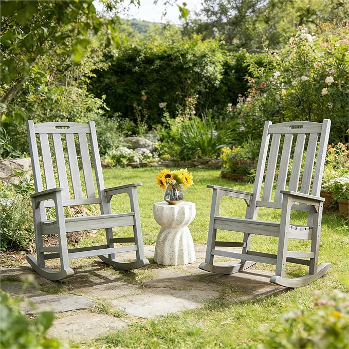 Psilvam Outdoor Rocking Chair, Poly Lumber Oversized Rocking Chair - Image 2