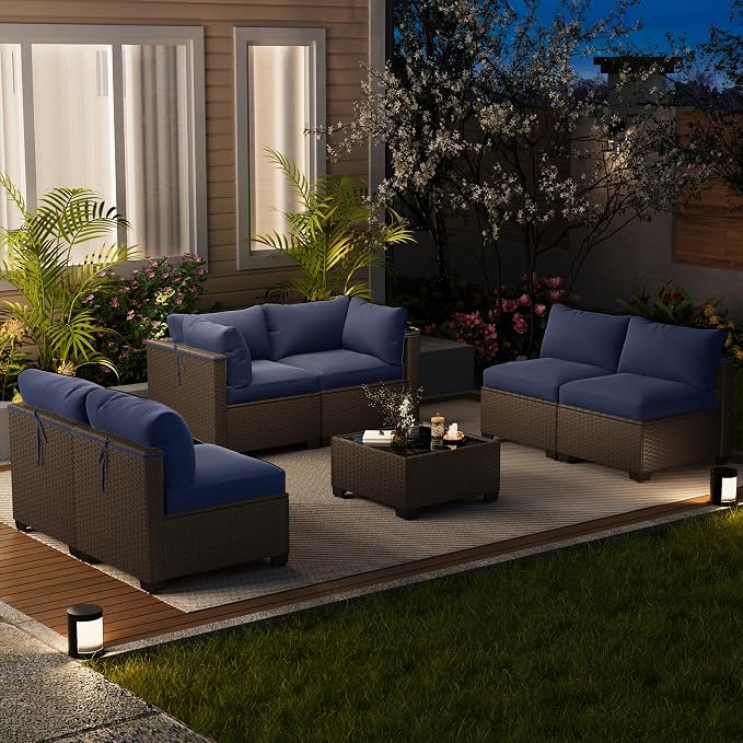 LOUVIXA 7 Piece Outdoor Patio Furniture Set, Outdoor Sectional Sofa, Wicker - Image 9