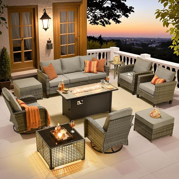 ovios 10 Pieces Patio Furniture Set, Outdoor Wicker Sofa Couch by OVIOS