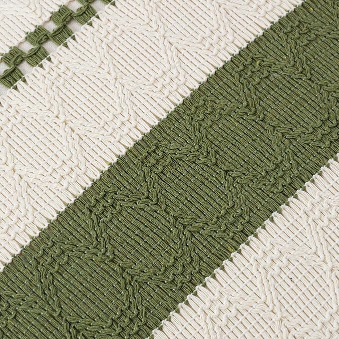 Fancy Homi Set of 1 Boho Moss Green Decorative Throw Pillow Cover 20x20 Inch - Image 4
