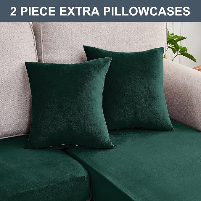 Couch Cover 6-Piece Elastic Velvet Couch Cushion Covers & Chaise Slipcovers - Image 8