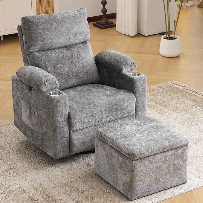 Oversized Power Recliner Chair Swivel Glider by Rhevoy