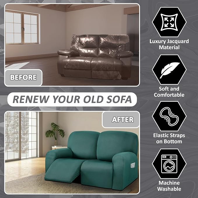 ULTICOR Reclining Loveseat Slipcover, 6-Piece Yarn Dyed Sofa Covers, 2 Seat - Image 4
