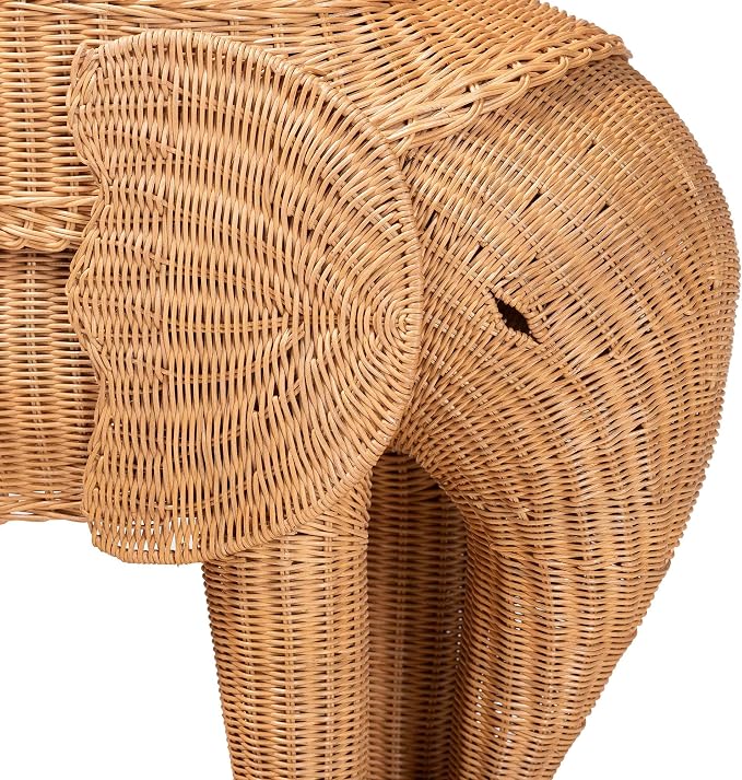 Bali & pari Elissa Bohemian Light Honey Rattan Elephant End Table - Image 6