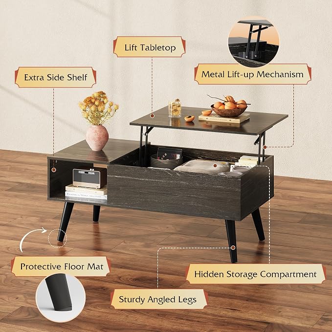 WLIVE Coffee Table for Living Room, Lift Top Coffee Table - Image 6