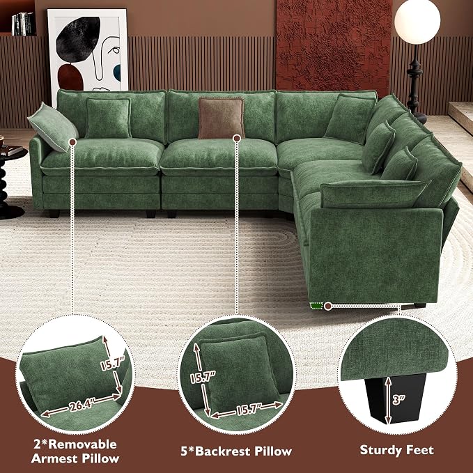 Ihanherry 114" V-Shaped Modern Sofa Modular Sectional Cloud Couch - Image 6