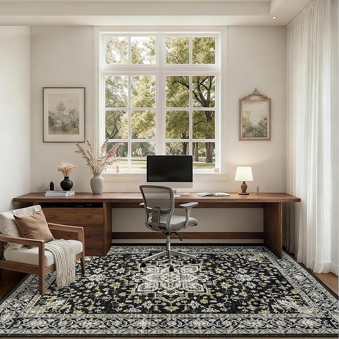 6x9 Area Rugs Living Room Rug: Washable Vintage Boho Medallion Rug No Slip - Image 6