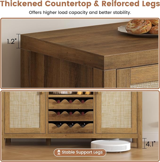 Rattan Wine Bar Cabinet, Boho Rattan Home Bar - Image 5