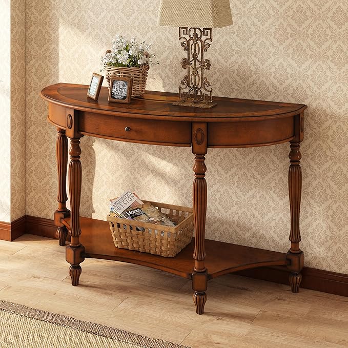 PADMA HOUSE Traditional Wood Semi-Circle Sofa Table by PADMAHOUSE