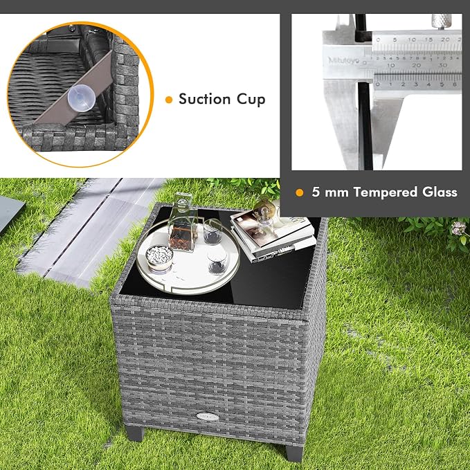 COSTWAY 3PCS Patio Furniture Set, PE Rattan Wicker Sofa w/Washable Cushion and - Image 6