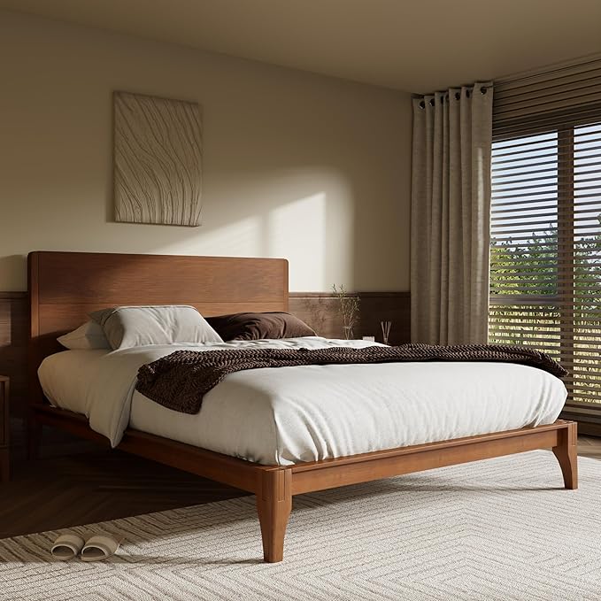 Merax Queen Size Bamboo Platform Bed, Mid-Century Modern Bed Frame - Image 3