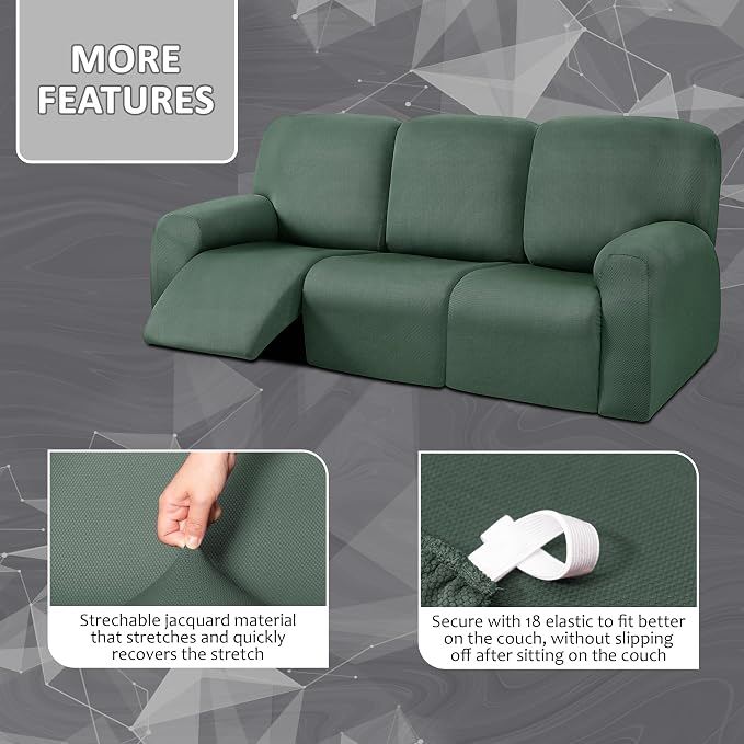 ULTICOR 8-Pieces Recliner Sofa Covers, Yarn Dyed Stretch Reclining Couch Covers - Image 3