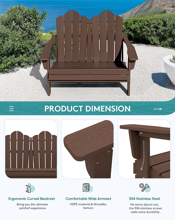 SERWALL Folding Adirondack Bench, HDPE All-Weather Adirondack Loveseat Set of 2 - Image 6