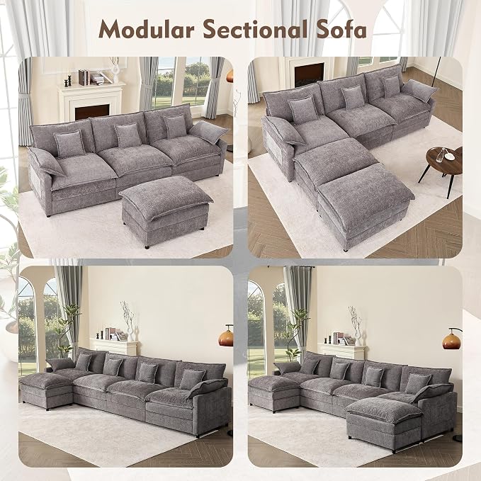GOSUHI 142.5" U Shaped Couch, Modular Sectional Sofa, 3-Seater Comfy Cloud Couch - Image 8