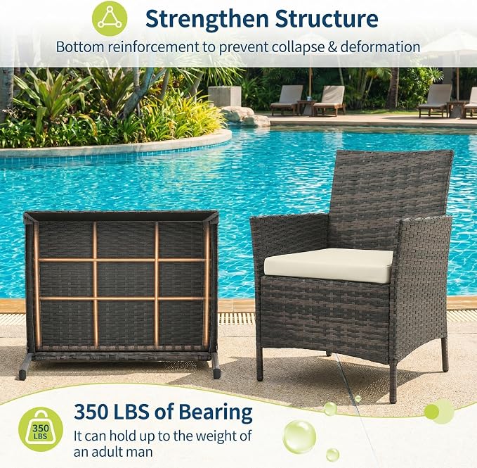 GarveeHome 3-Piece Patio Bistro Set, PE Rattan Outdoor Conversation Furniture - Image 3