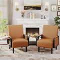 Andeworld Modern Brown Accent Chair Set of 2, PU Leather Upholstered Armchair by Andeworld